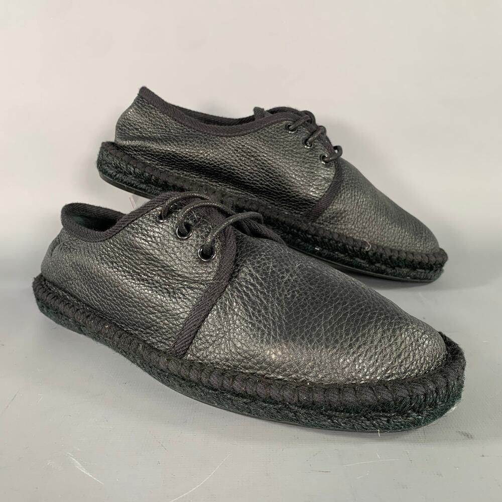 SAINT LAURENT Size 8 Black Crackled Leather Yacht Lace Up Shoes - Picture 1 of 9